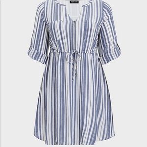TORRID BLUE & WHITE STRIPE ZIP FRONT SHIRT DRESS